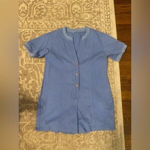 Blue Button-Up Short Sleeve Romper